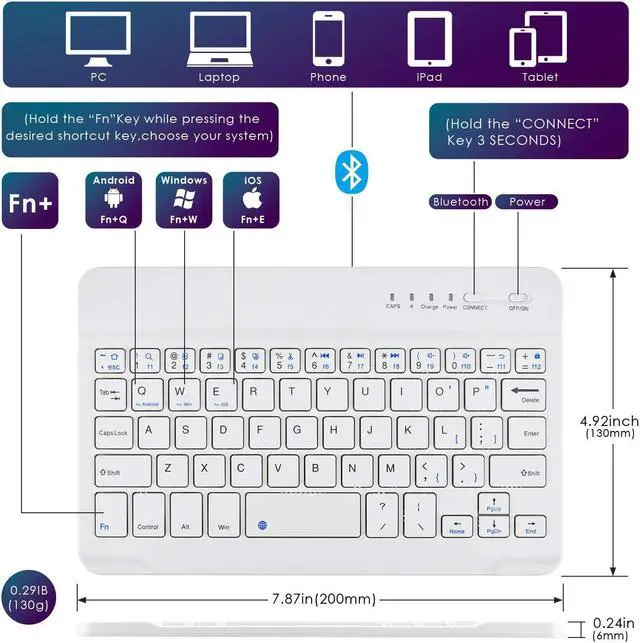 Alt view image 3 of 5 - DETUOSI Universal 8.0 inch Android Tablet Case with Keyboard, Removable Wireless Bluetooth Keyboard + PU Leather Folio Book Cover + Stand, Travel Portable Sleeve for iOS/Android/Windows System Tablet