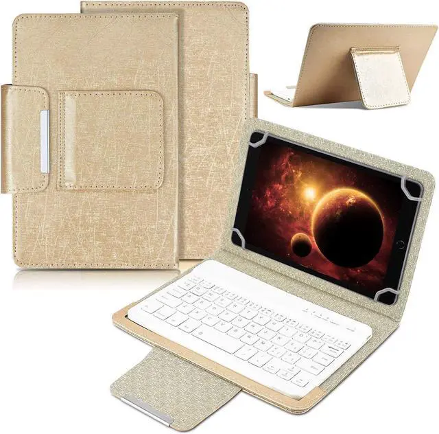 Main image of DETUOSI Universal 8.0 inch Android Tablet Case with Keyboard, Removable Wireless Bluetooth Keyboard + PU Leather Folio Book Cover + Stand, Travel Portable Sleeve for iOS/Android/Windows System Tablet