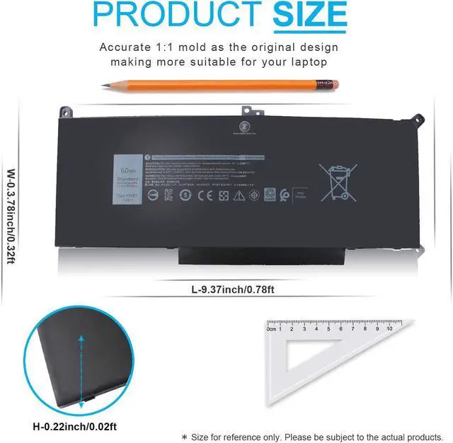 Alt view image 2 of 5 - Emanjor 60Wh Type F3YGT DM3WC Battery Replacement for Dell Latitude 7480 7490 7280 7290 7380 7390 2X39G DM6WC 451-BBYE 453-BBCF KG7VF P73G001 P73G002 P28S001 P28S002 P28S P73G 7.6V 4-Cell
