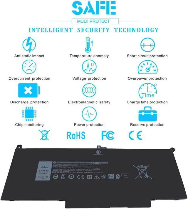 Alt view image 5 of 5 - Emanjor 60Wh Type F3YGT DM3WC Battery Replacement for Dell Latitude 7480 7490 7280 7290 7380 7390 2X39G DM6WC 451-BBYE 453-BBCF KG7VF P73G001 P73G002 P28S001 P28S002 P28S P73G 7.6V 4-Cell