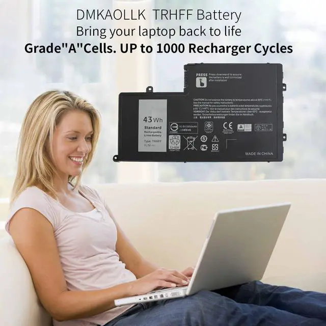 Alt view image 2 of 5 - 43WH TRHFF P39F P49G Notebook Battery for Dell Inspiron 15 5000 Series 15-5547 5547 5548 5545 5542 N5547 N5447 5447 5445 5448 i5547-3750sLV Latitude 14-3450 15-3550 0PD19 1V2F6 DL011307-PRR13G01 P51G