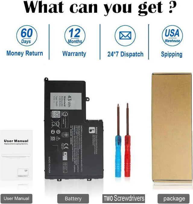 Alt view image 5 of 5 - 43WH TRHFF P39F P49G Notebook Battery for Dell Inspiron 15 5000 Series 15-5547 5547 5548 5545 5542 N5547 N5447 5447 5445 5448 i5547-3750sLV Latitude 14-3450 15-3550 0PD19 1V2F6 DL011307-PRR13G01 P51G