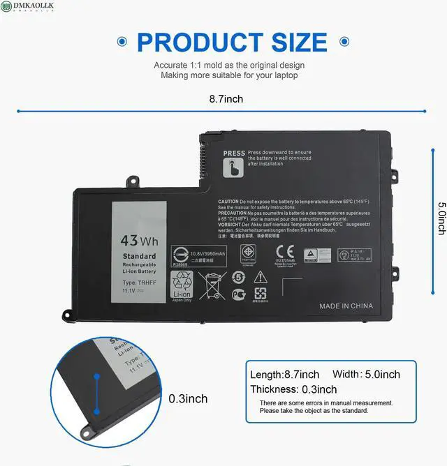 Alt view image 4 of 5 - 43WH TRHFF P39F P49G Notebook Battery for Dell Inspiron 15 5000 Series 15-5547 5547 5548 5545 5542 N5547 N5447 5447 5445 5448 i5547-3750sLV Latitude 14-3450 15-3550 0PD19 1V2F6 DL011307-PRR13G01 P51G