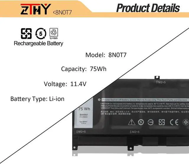 Alt view image 3 of 5 - ZTHY 8N0T7 Laptop Battery Replacement for Dell XPS 15 9575 2-in-1 Precision 5530 2-in-1 Mobile Workstation 15-9575-D2801TS D1805TS D2605TS D1605TS i5-8305G i7-8705G P73F P73F001 TMFYT 0TMFYT 08N0T7