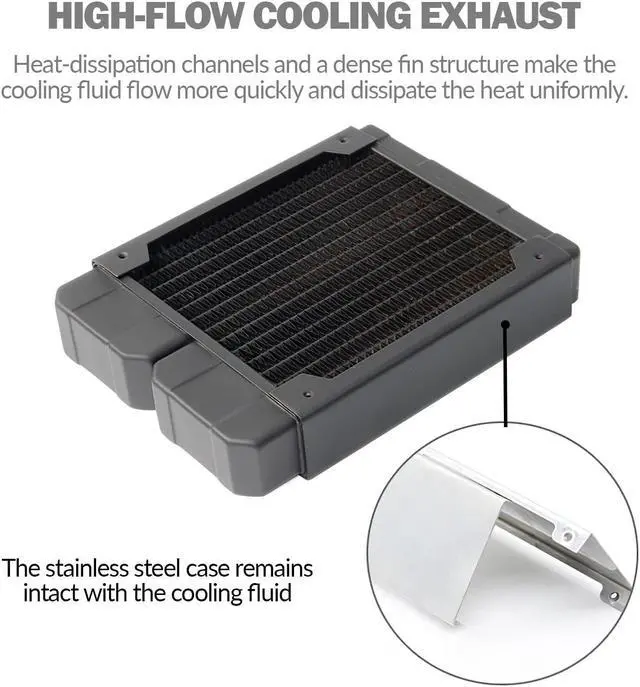 Alt view image 3 of 5 - Dracaena.io 120mm - 28mm/1.1 inch Thick Computer Radiator, 14 Tubes Copper Water Cooling Cooler for CPU Heat Sink - Liquid Heat Exchanger Dual G1/4 Thread, Black