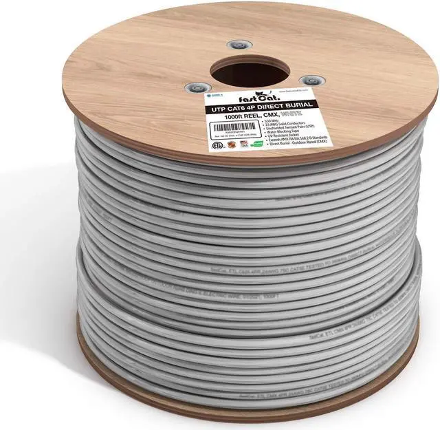 Main image of fast Cat. Cat6 Direct Burial Outdoor Ethernet Cable - 1000Ft Waterproof Cat6 Cable with 23AWG Solid Copper Conductors - CMX, UTP 550MHz Heavy Network & Gaming Ethernet Cable  White