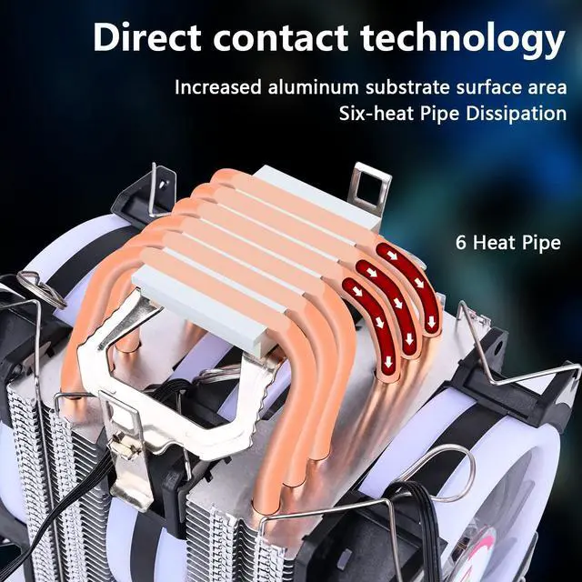 Alt view image 4 of 5 - DS Leddess 6-Heat Pipe 90MM PC Fans - 3Pack RGB, PWM, C Series for Intl LGA 1366, 1155, 1156, 2011, 1200, AM4