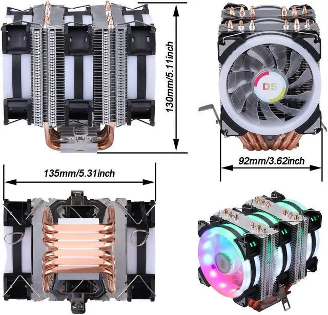 Alt view image 5 of 5 - DS Leddess 6-Heat Pipe 90MM PC Fans - 3Pack RGB, PWM, C Series for Intl LGA 1366, 1155, 1156, 2011, 1200, AM4