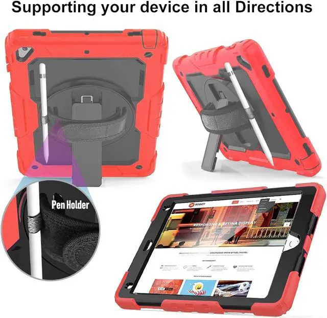 Alt view image 4 of 5 - DuraSafe Cases for iPad 10.2 Inch 9 8 7 2021 2020 2019 [iPad 9th / 8th / 7th Gen ] A2197 A2270 A2602 MW762LL/A MYLC2LL/A MYL92LL/A MK2L3LL/A Built-in Kick Stand Heavy Duty Rugged Case - Red