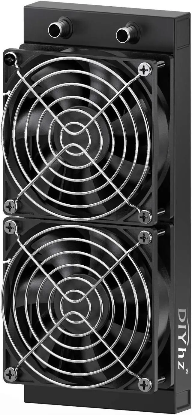 Main image of DIYhz Water Cooling Computer Radiator, 12 Pipe Aluminum Heat Exchanger Liquid Cooling Radiator Heat Sink 240mm with Dual Fans for CPU PC Laser Water Cool System DC12V Black