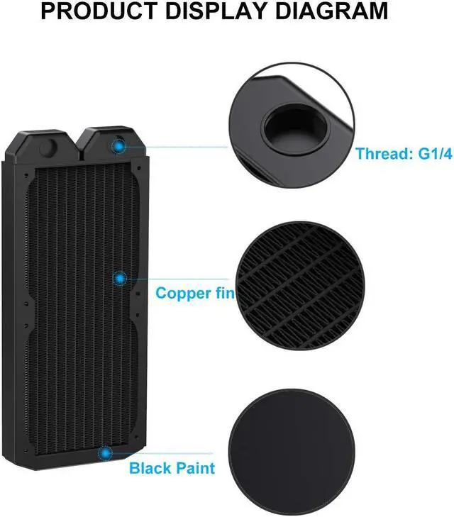 Alt view image 3 of 5 - DIYhz Water Cooling Computer Radiator, 12 Pipe Thick Copper Heat Exchanger Liquid Cooling Radiator G1/4 Thread Heat Row Sink 240mm for CPU PC Laser Water Cool System DC12V Black