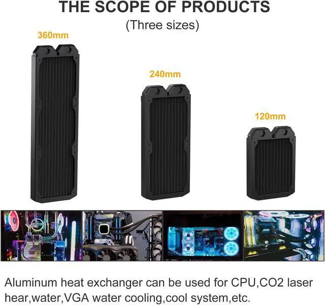 Alt view image 4 of 5 - DIYhz Water Cooling Computer Radiator, 12 Pipe Thick Copper Heat Exchanger Liquid Cooling Radiator G1/4 Thread Heat Row Sink 240mm for CPU PC Laser Water Cool System DC12V Black