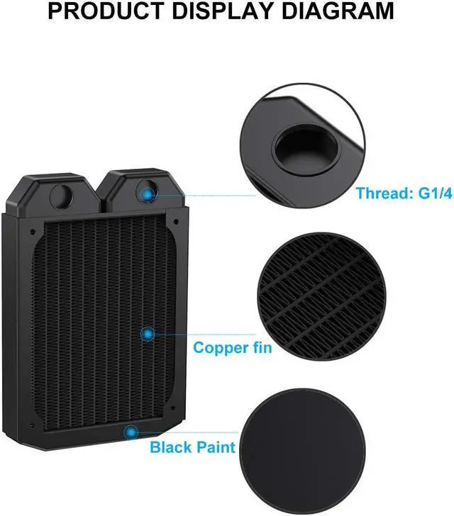 Alt view image 3 of 5 - DIYhz Water Cooling Computer Radiator, 12 Pipe Thick Copper Heat Exchanger Liquid Cooling Radiator G1/4 Thread Heat Row Sink 120mm for CPU PC Laser Water Cool System DC12V Black