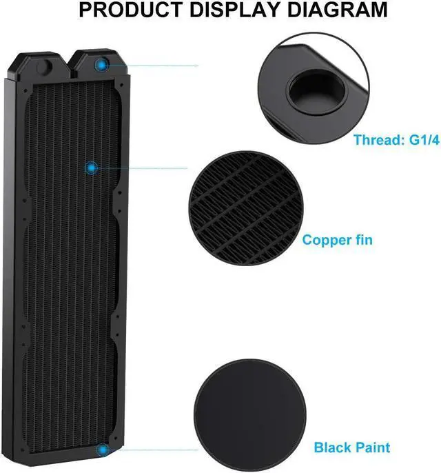 Alt view image 3 of 5 - DIYhz Water Cooling Computer Radiator, 12 Pipe Thick Copper Heat Exchanger Liquid Cooling Radiator G1/4 Thread Heat Row Sink 360mm for CPU PC Laser Water Cool System DC12V Black