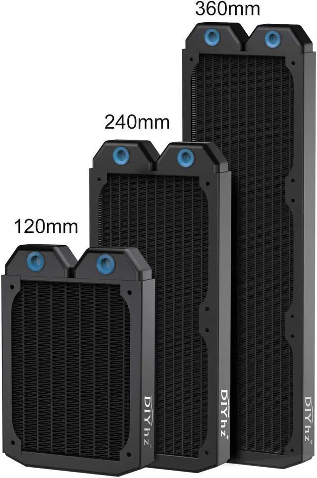 Alt view image 5 of 5 - DIYhz Water Cooling Computer Radiator, 12 Pipe Thick Copper Heat Exchanger Liquid Cooling Radiator G1/4 Thread Heat Row Sink 360mm for CPU PC Laser Water Cool System DC12V Black
