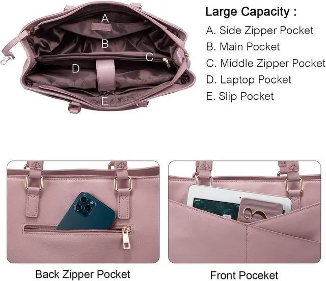 Alt view image 2 of 5 - Laptop Tote Bag for Women 15.6 Inch Waterproof Leather Computer Bags Women Business Office Work Bag Briefcase Light Purple