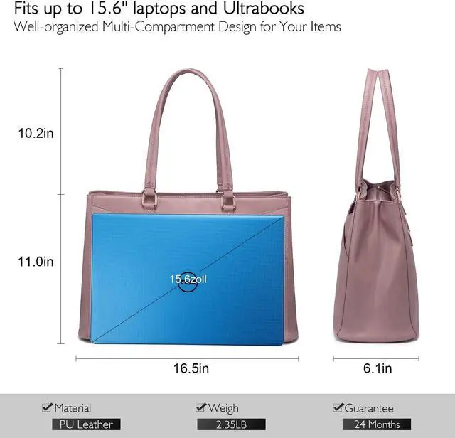 Alt view image 4 of 5 - Laptop Tote Bag for Women 15.6 Inch Waterproof Leather Computer Bags Women Business Office Work Bag Briefcase Light Purple
