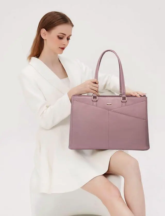 Alt view image 3 of 5 - Laptop Tote Bag for Women 15.6 Inch Waterproof Leather Computer Bags Women Business Office Work Bag Briefcase Light Purple
