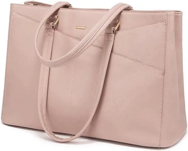 Main image of LOVEVOOK Laptop Tote Bag for Women 15.6 Inch Waterproof Leather Computer Bags Women Business Office Work Bag Briefcase Pink