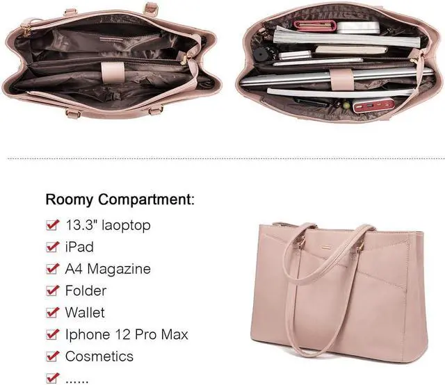 Alt view image 3 of 5 - LOVEVOOK Laptop Tote Bag for Women 15.6 Inch Waterproof Leather Computer Bags Women Business Office Work Bag Briefcase Pink