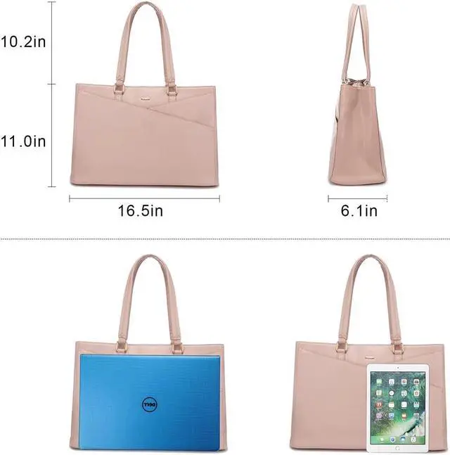Alt view image 5 of 5 - LOVEVOOK Laptop Tote Bag for Women 15.6 Inch Waterproof Leather Computer Bags Women Business Office Work Bag Briefcase Pink
