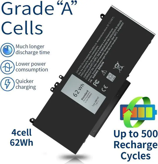Alt view image 4 of 5 - 6MT4T 7V69Y E5470 E5570 Battery Compatible with Dell Latitude E5470 E5570 E5270 5470 5570 Precision 3510 M3510 62Wh, 79VRK 079VRK TXF9M 0TXF9M HK6DV 0HK6DV 07V69Y 535NC 15 14 7.6V 62Whr 4-Cell