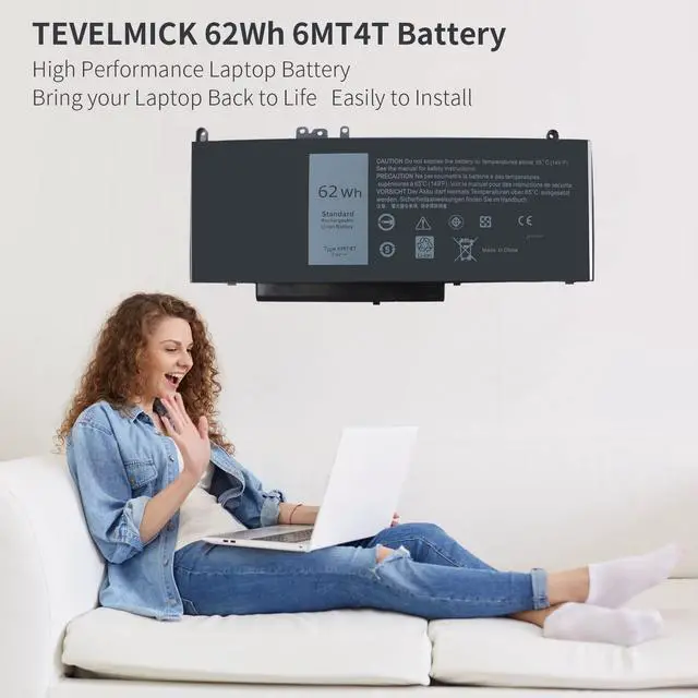 Alt view image 5 of 5 - 6MT4T 7V69Y E5470 E5570 Battery Compatible with Dell Latitude E5470 E5570 E5270 5470 5570 Precision 3510 M3510 62Wh, 79VRK 079VRK TXF9M 0TXF9M HK6DV 0HK6DV 07V69Y 535NC 15 14 7.6V 62Whr 4-Cell