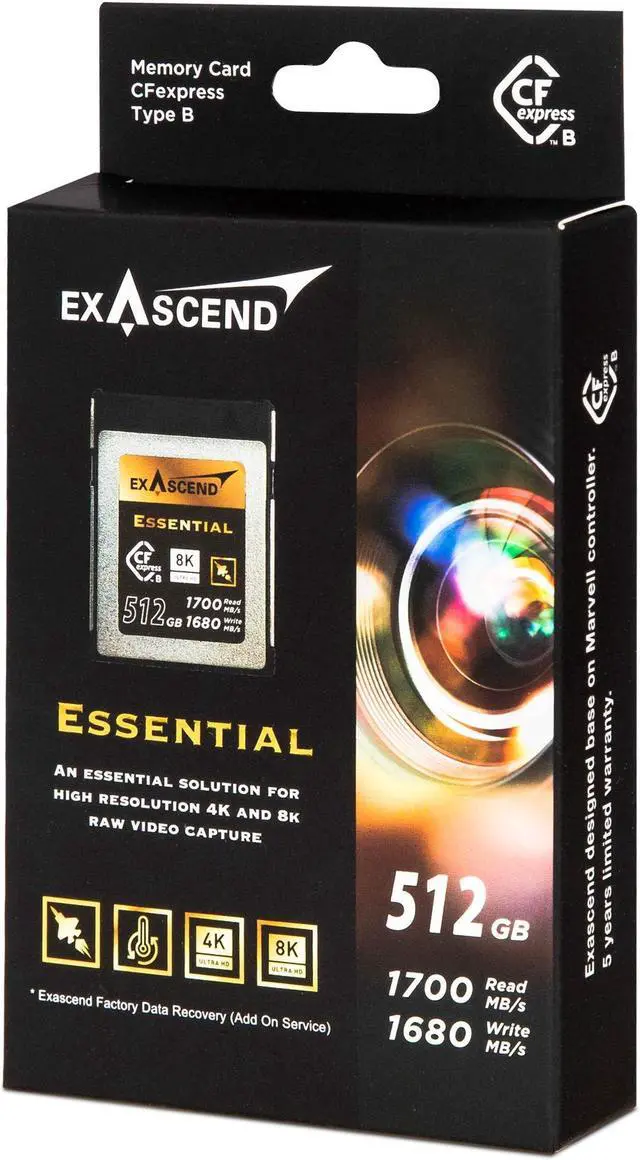 Alt view image 3 of 5 - Exascend 512GB Essential CFexpress Card Type B, up to 1,700MB/s, Compatible with Canon, Nikon, Panasonic and Other Cameras