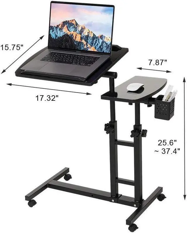 Alt view image 5 of 5 - Farios Adjustable Laptop Desk with Wheels, Adjustable Desk for Bed, Adjustable Laptop cart, Over Bed Table, Bed Side Table, Tiltable Table and Laptop Stand-Black