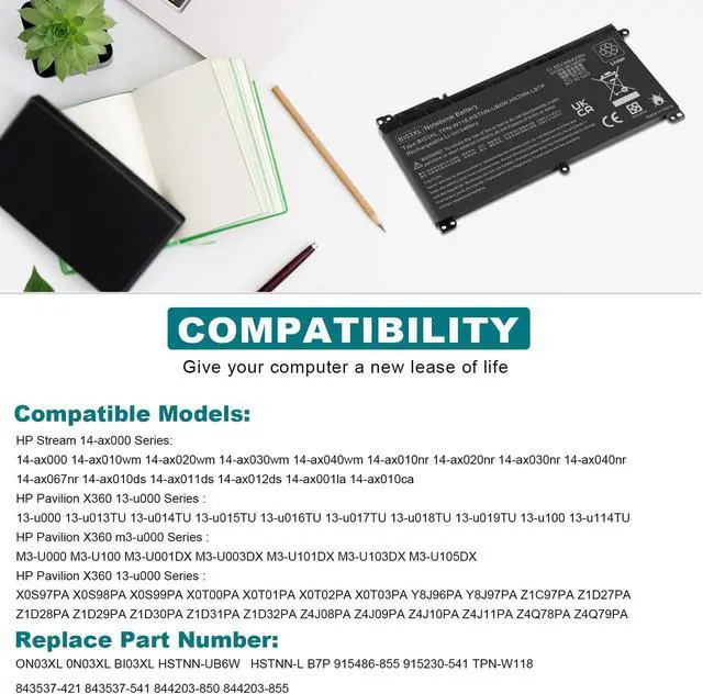 Alt view image 3 of 5 - TREE.NB BI03XL 0N03XL 844203-850 844203-855 Laptop Battery for HP Pavilion X360 m3-u m3-u001dx 13-u HSTNN-UB6W HSTNN-LB7P 915486-855 915230-541 Battery for HP Stream 14-ax000 14-ax010wm
