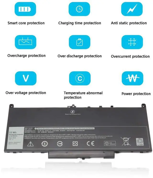 Alt view image 3 of 5 - J60J5 Laptop Battery for Dell Latitude E7470 E7270 7470 7270 P61G001 P26S001 Series MC34Y WYWJ2 451-BBSY 451-BBSU R1V85 242WD 451-BBSX 1W2Y2 PDNM2 F1KTM 5F08V GG4FM NJJ2H R97YT 0MC34Y 0F1KTM P26S