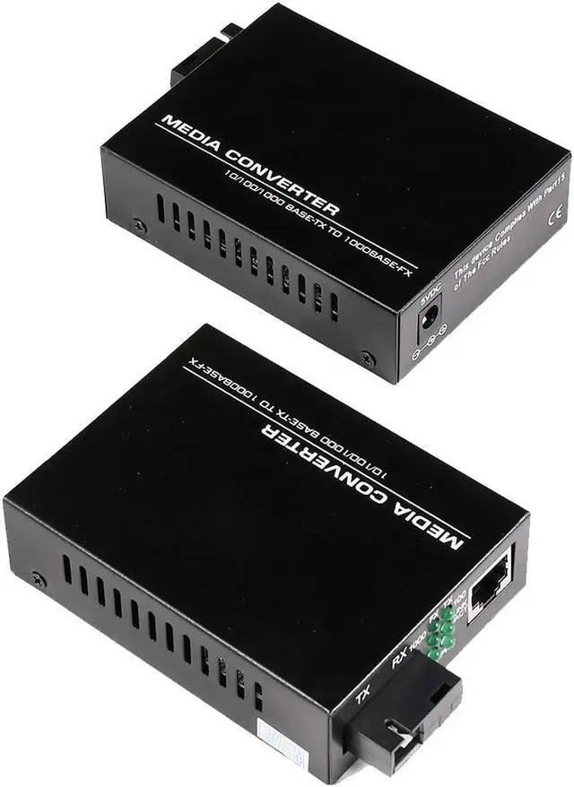 Main image of A Pair 2 Pack SC Single Mode Gigabit Ethernet Media Converter 10/100/1000Mbps Bi-Directional Single SC Fiber Ethernet Transceiver up to 20km RJ-45 Port 10/1000Base-TX to 1000Base-FX 1310-nm