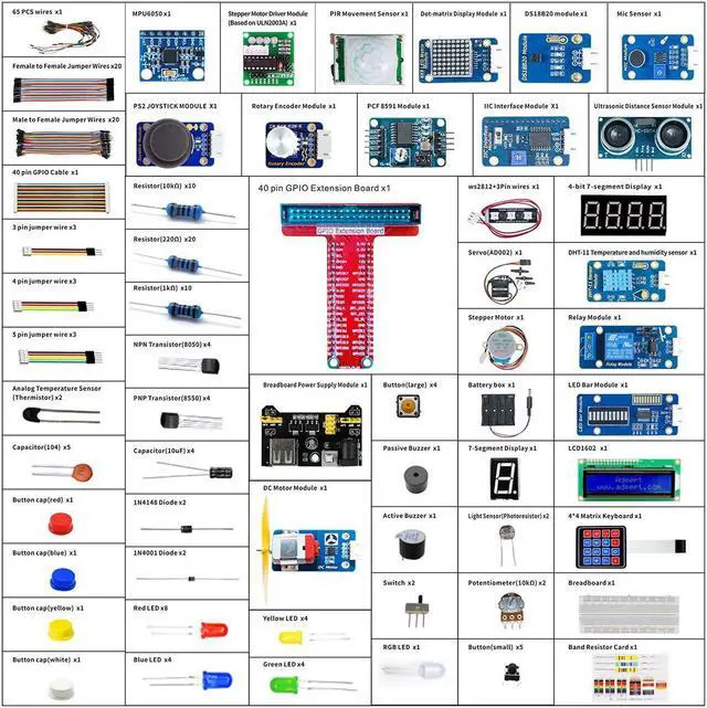 Alt view image 2 of 5 - Gewbot Complete Starter Kit for Raspberry Pi 4 B 3 B+ with Python C Code,40 Projects STEAM Education Kit,DIY Electronic Kit with 480 Pages PDF Manual