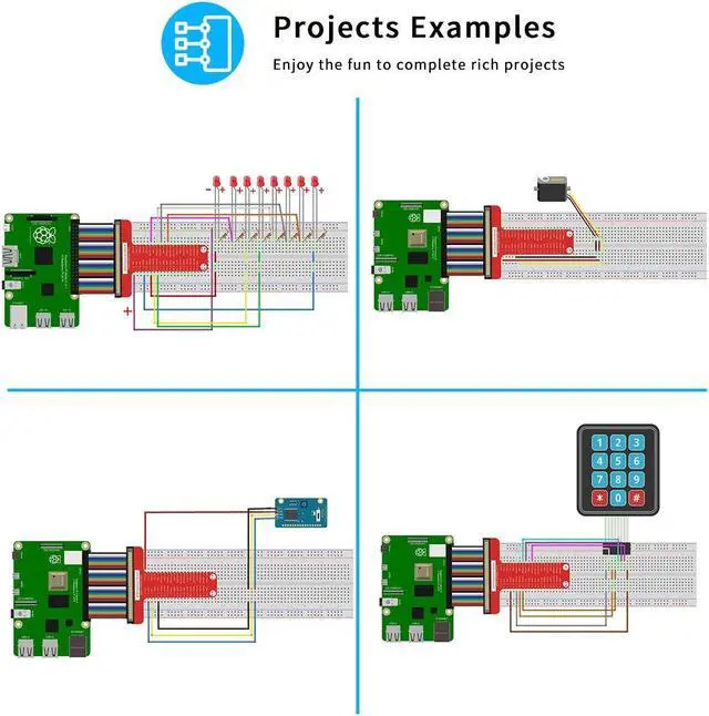 Alt view image 4 of 5 - Gewbot Complete Starter Kit for Raspberry Pi 4 B 3 B+ with Python C Code,40 Projects STEAM Education Kit,DIY Electronic Kit with 480 Pages PDF Manual