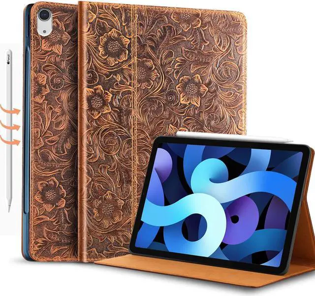 Main image of Gexmil Leather Case for iPad Air 11 Inch M2 2024,Genuine Leather Folio Cover for iPad Air5/ Air4 10.9 inch 2022/2020 with Pencil Holder, Auto Sleep/Wake,Shockproof,Pattern-Brown