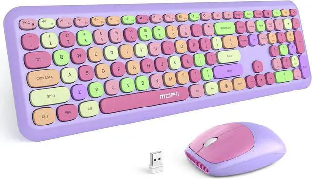 Main image of MOFII Wireless Keyboard and Mouse Combo, 2.4G Silent Cordless Slim Full Size Keyboard and Ergonomic Mice Set for Laptop, Desktop, MacBook, PC - Purple Colorful