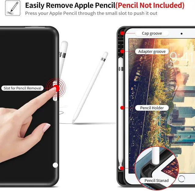 Alt view image 3 of 5 - iPad 9th Generation Case 2021, iPad 8th/7th Generation Case 2020/2019 with Pencil Holder Also Fit iPad Air 3th Gen 2019/iPad Pro 10.5 inch 2017 PU Leather Shockproof Cover with Pocket Strap