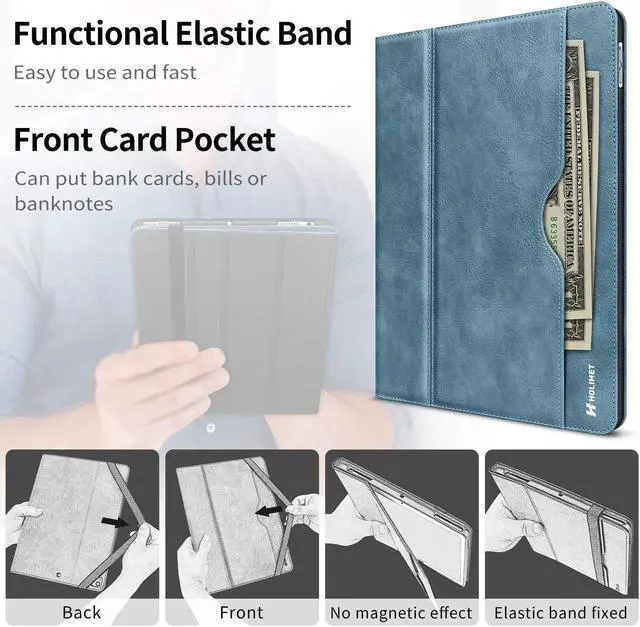 Alt view image 2 of 5 - iPad 9th Generation Case 2021, iPad 8th/7th Generation Case 2020/2019 with Pencil Holder Also Fit iPad Air 3th Gen 2019/iPad Pro 10.5 inch 2017 PU Leather Shockproof Cover with Pocket Strap