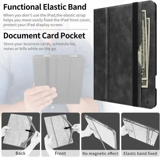Alt view image 3 of 5 - HOLIMET iPad Pro 12.9 2022 Case 6th/5th/4th/3rd Generation with Pencil Holder Pocket Strap Folio Stand Cover Soft TPU Back Shockproof, Auto Sleep/Wake,Vegan Leather