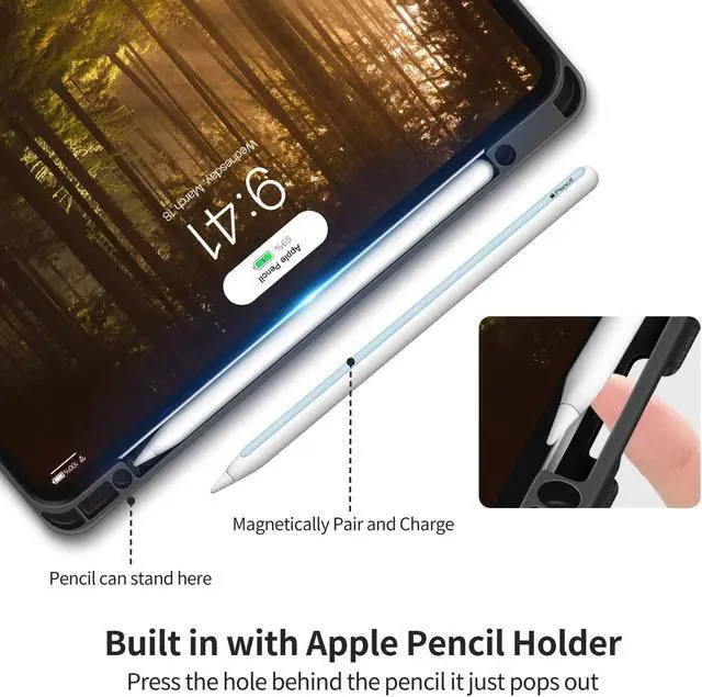 Alt view image 5 of 5 - HOLIMET iPad Pro 12.9 2022 Case 6th/5th/4th/3rd Generation with Pencil Holder Pocket Strap Folio Stand Cover Soft TPU Back Shockproof, Auto Sleep/Wake,Vegan Leather