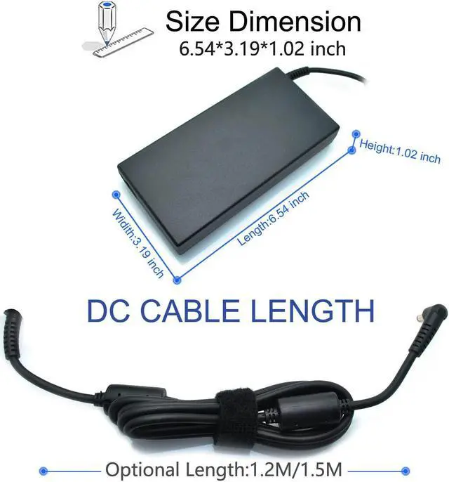 Alt view image 3 of 5 - 19.5V 9.23A 180W Laptop Charger for Msi A15-180P1A, for Sager NP7876 NP7856-N NP7856-S NP8956 NP8957 Notebook AC Adapter 5.5x2.5mm with Power Cord