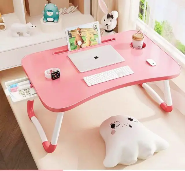 Alt view image 4 of 5 - Foldable Bed Table for Laptop, Laptop Desk Table Stand, Laptop Bed Tray Table with Storage Drawer, Notebook Stand Lap Desk for Writing Reading Eating, Portable Laptop Table for Bed Sofa Floor