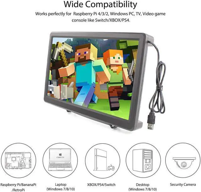 Alt view image 3 of 5 - ELECROW 10.1 Inch Touchscreen Monitor Compatible with Raspberry Pi Screen 1920X1080p IPS Monitor VGA HD Display for Laptop Jetson Nano Win PC (Touch Sceen Version)