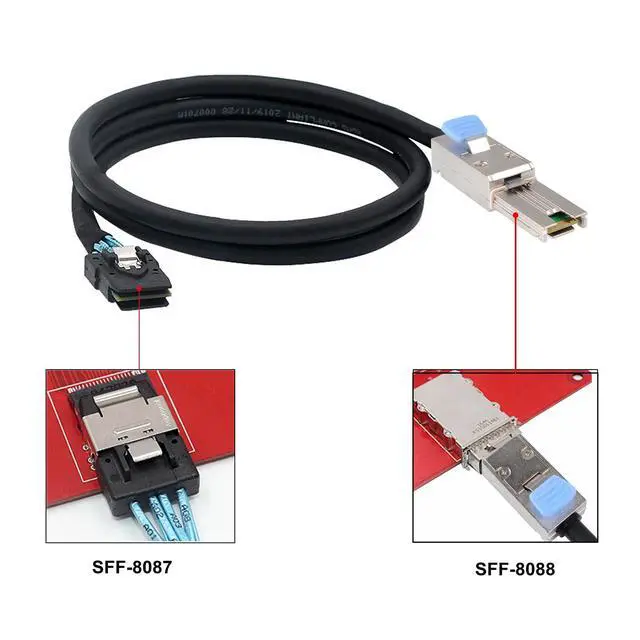 Alt view image 2 of 5 - Heretom 2pcs External Mini SAS 28AWG Male 26Pin SFF-8088 to Internal Mini SAS Male 36Pin SFF-8087 Data Cable 1M 3.3feet