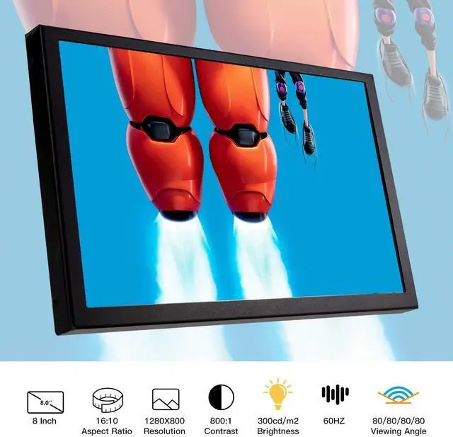 Alt view image 3 of 5 - ELECROW 8 Inch Portable Monitor, 1280x800 Mini HD Display with Built-in Speakers, USB Powered, Non-Touch LCD Screen for Raspberry Pi, PC, Laptop, Jetson Nano, Game Consoles