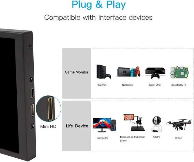 Alt view image 4 of 5 - ELECROW 8 Inch Portable Monitor, 1280x800 Mini HD Display with Built-in Speakers, USB Powered, Non-Touch LCD Screen for Raspberry Pi, PC, Laptop, Jetson Nano, Game Consoles