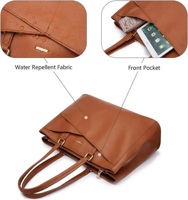 Alt view image 2 of 5 - Laptop Tote Bag for Women,15.6 Inch Waterproof Computer Bags Women Business Office Work Bag Briefcase, Brown