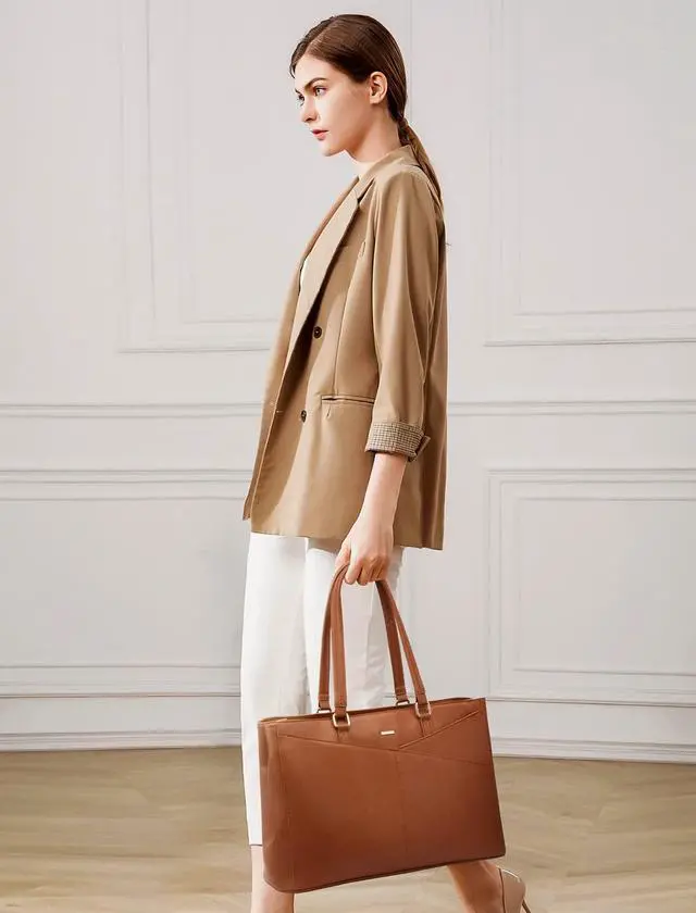Alt view image 3 of 5 - Laptop Tote Bag for Women,15.6 Inch Waterproof Computer Bags Women Business Office Work Bag Briefcase, Brown