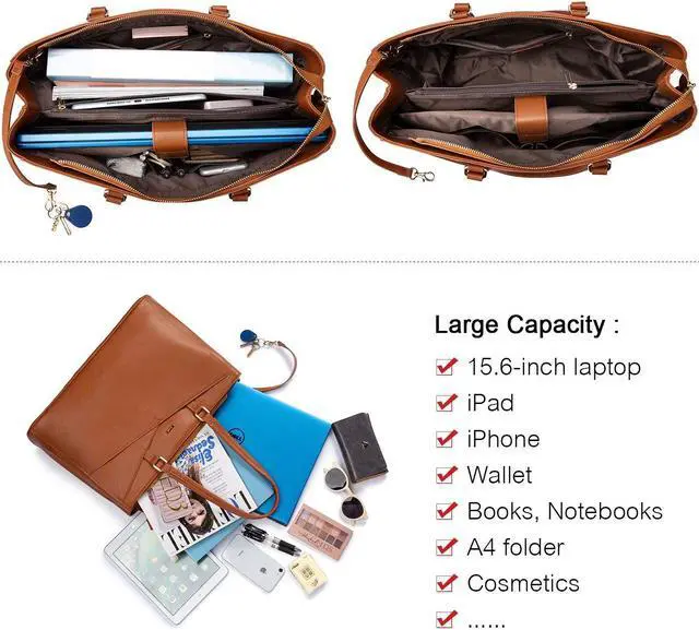 Alt view image 4 of 5 - Laptop Tote Bag for Women,15.6 Inch Waterproof Computer Bags Women Business Office Work Bag Briefcase, Brown