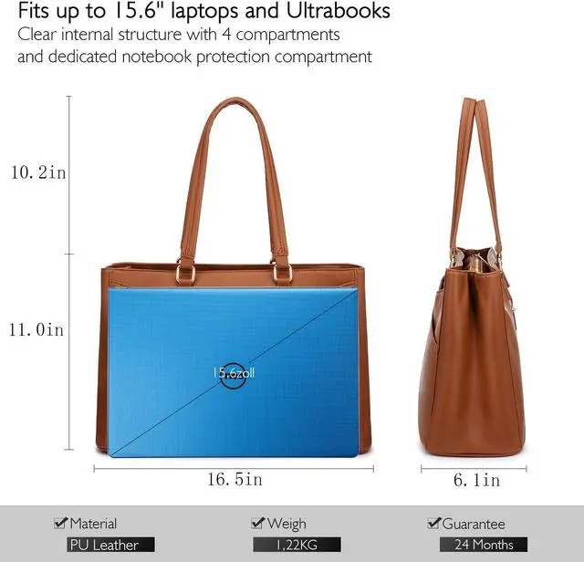 Alt view image 5 of 5 - Laptop Tote Bag for Women,15.6 Inch Waterproof Computer Bags Women Business Office Work Bag Briefcase, Brown